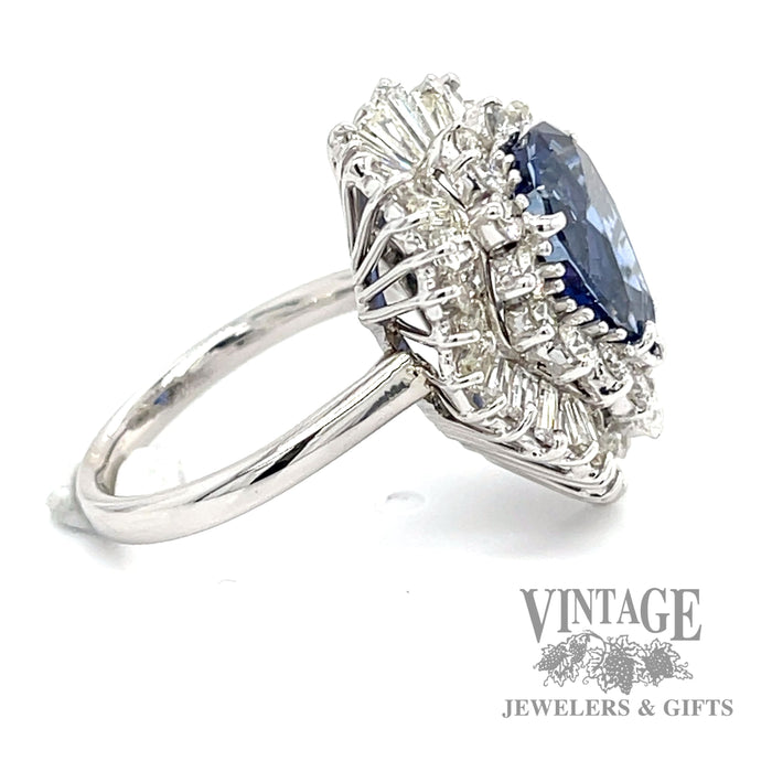 Pear shaped natural sapphire and diamond ballerina ring side