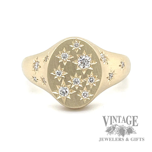 Diamond accent star signet ring front