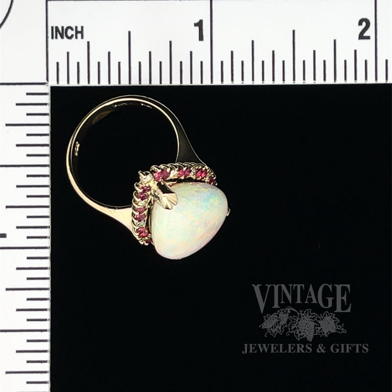 Opal with Ruby and Diamond Halo 14k Gold Ring