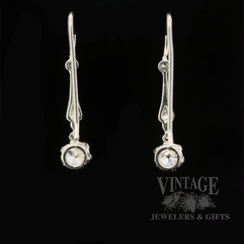 Antique Dangle Diamond Platinum Earrings Back View