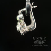 Vintage Bezeled Diamond 18k White Gold Huggie Earrings Side View