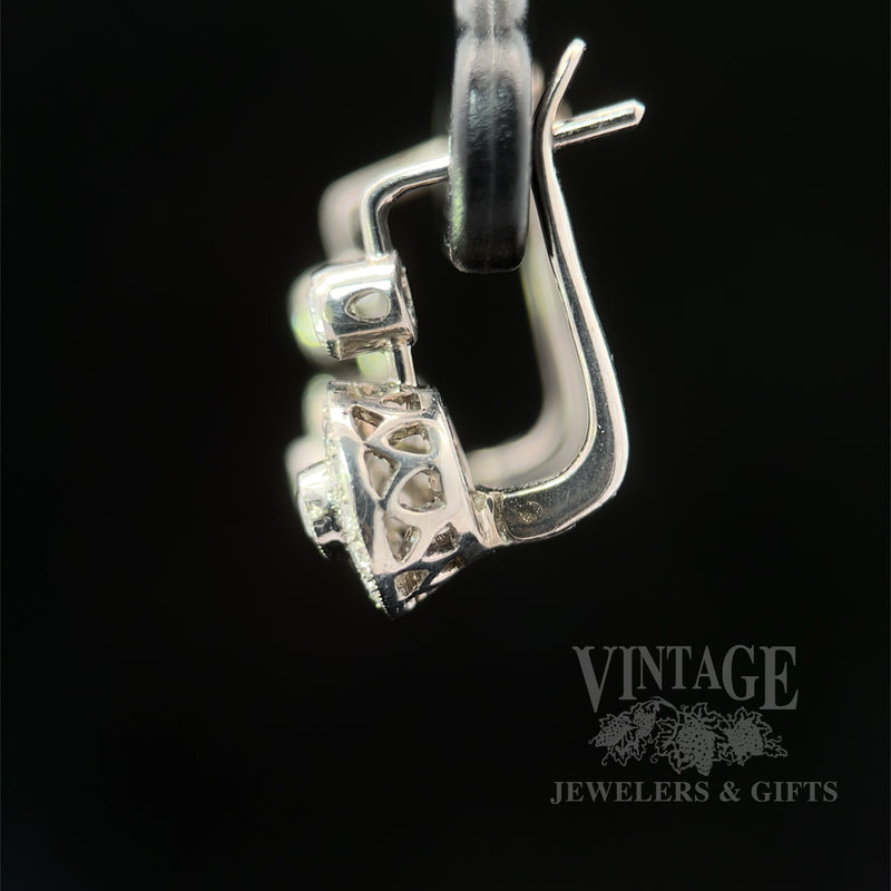 Vintage Bezeled Diamond 18k White Gold Huggie Earrings Side View