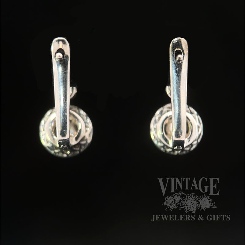 Vintage Bezeled Diamond 18k White Gold Huggie Earrings Back View