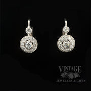 Vintage Bezeled Diamond 18k White Gold Huggie Earrings Front View