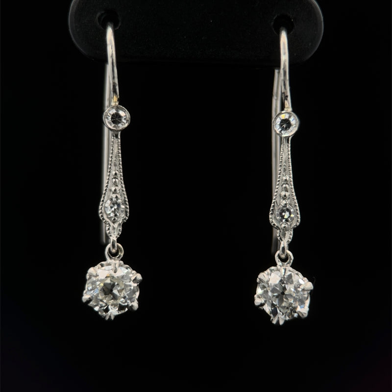 Antique Diamond .90 CTW Platinum Dangle Earrings