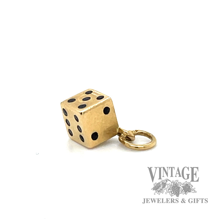 6 sided die yellow gold charm side