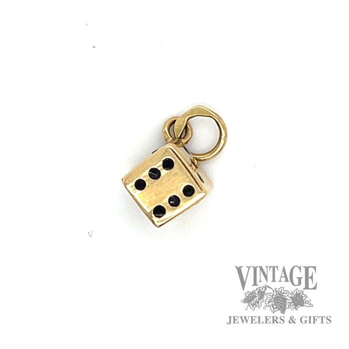 6 sided die yellow gold charm