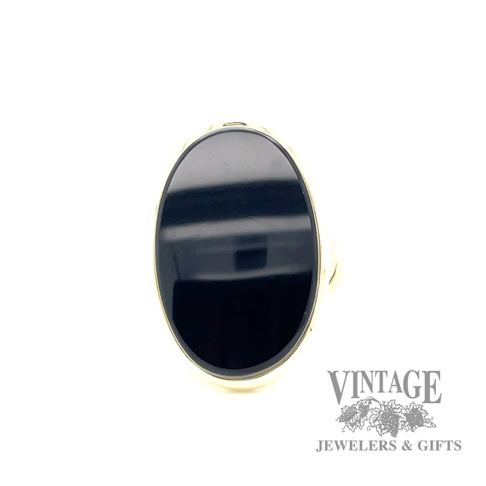 Black onyx grooved 14k yellow gold ring  front