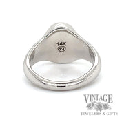 Polished finish 14k white gold oval signet ring bottom