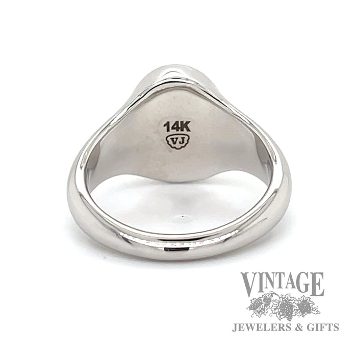 Polished finish 14k white gold oval signet ring bottom