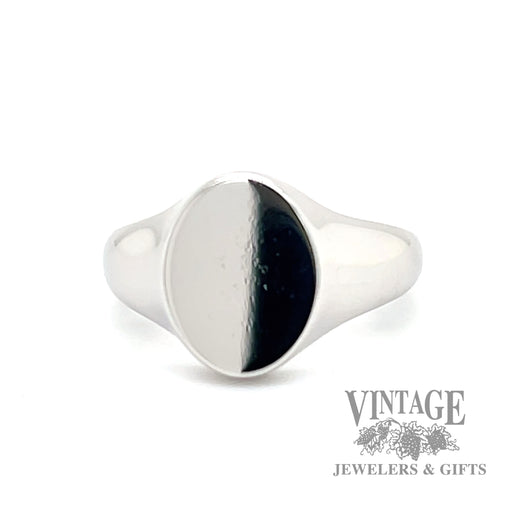 Polished finish 14k white gold oval signet ring