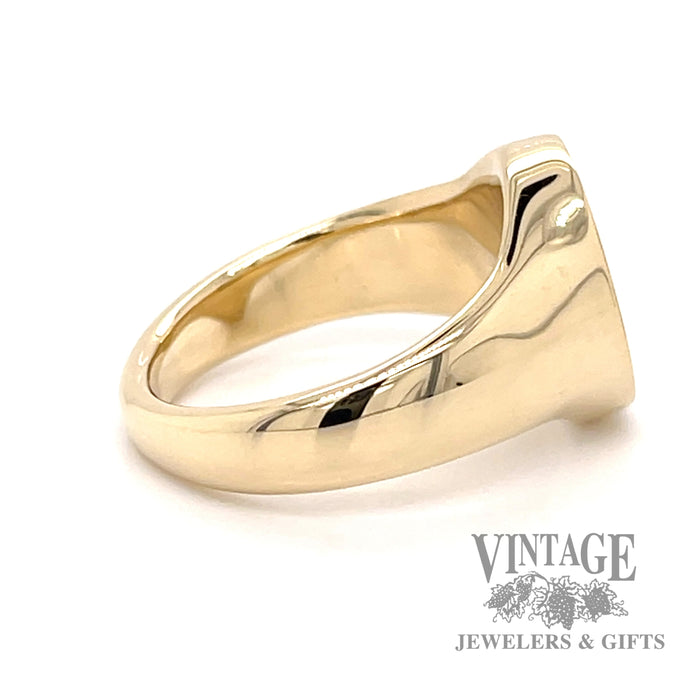 Polished finish 14k yellow gold oval signet ring side 2