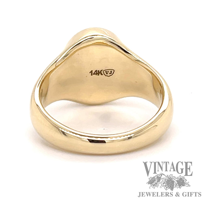 Polished finish 14k yellow gold oval signet ring inside