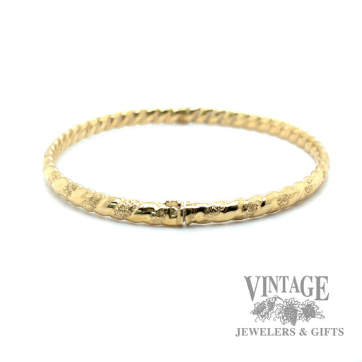 Twisted stripe 14k yellow gold bangle bracelet side