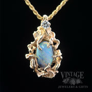 Freeform Black Opal Diamond Accented 14k Gold Pendant Front View