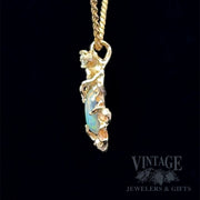 Freeform Black Opal Diamond Accented 14k Gold Pendant Side View