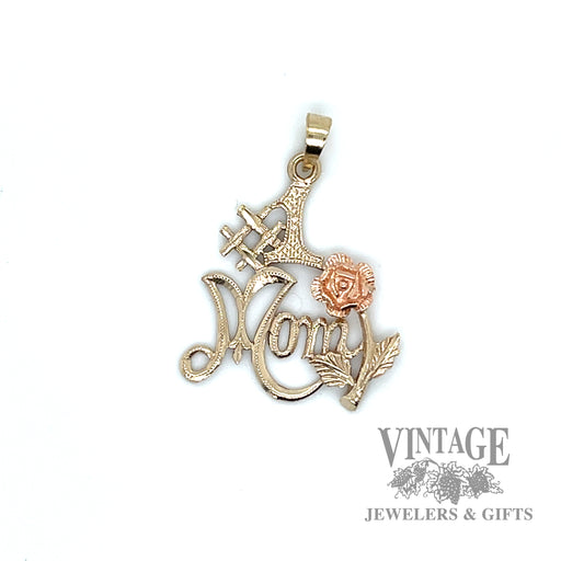 "#1 MOM" rose 14k yellow gold charm