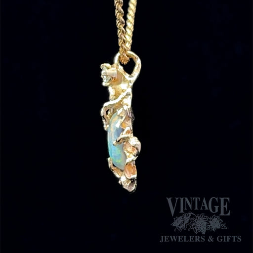 Freeform Black Opal Diamond Accented 14k Gold Pendant Side View