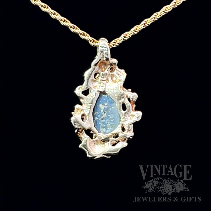 Freeform Black Opal Diamond Accented 14k Gold Pendant Back View