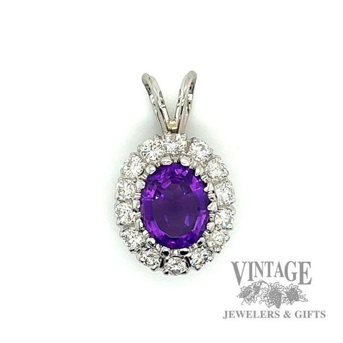 Amethyst and diamond accent 14k white gold pendant