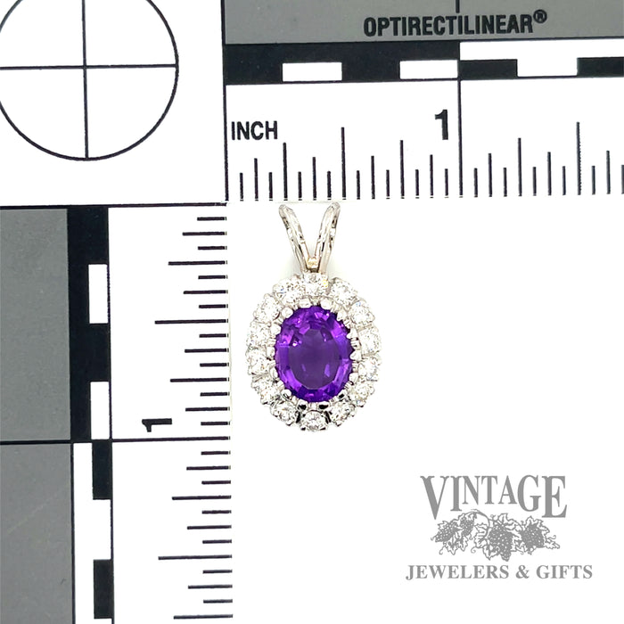 Amethyst and diamond accent 14k white gold pendant scale