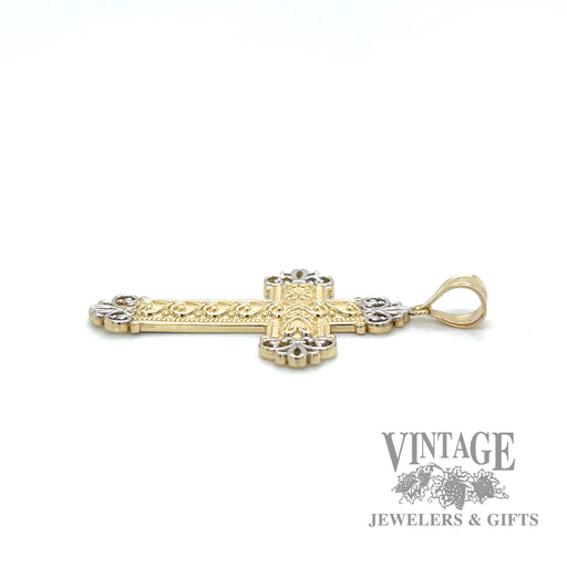 14k yellow and white gold filigree cross side