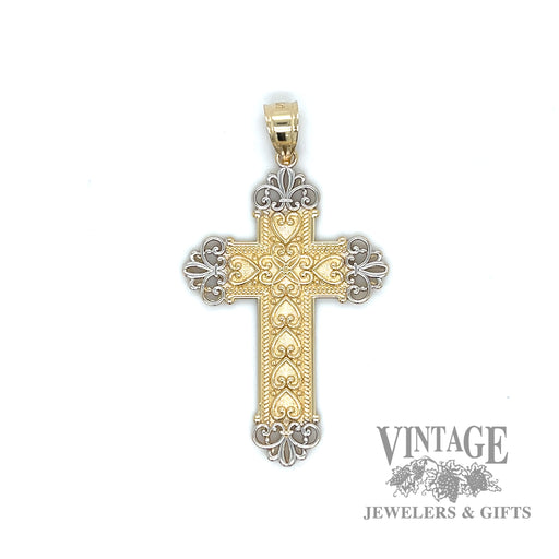 14k yellow and white gold filigree cross