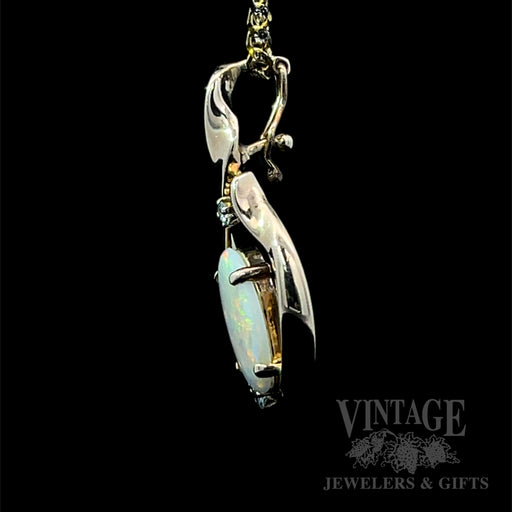 Oval Opal and Diamond Accented 10K Gold Pendant Side View