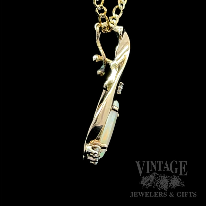 Oval Opal and Diamond Accented 10K Gold Pendant Side View