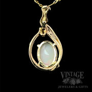 Oval Opal and Diamond Accented 10K Gold Pendant Back View