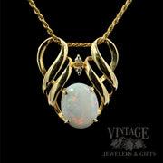 Sculptural Opal & Diamond 14K Gold Pendant Front View