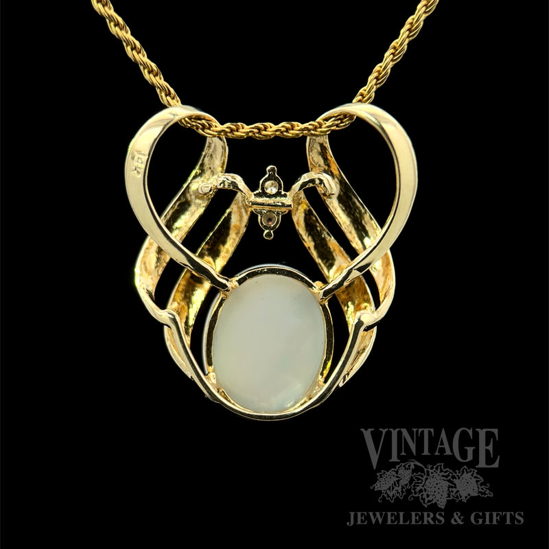 Sculptural Opal & Diamond 14K Gold Pendant Back View