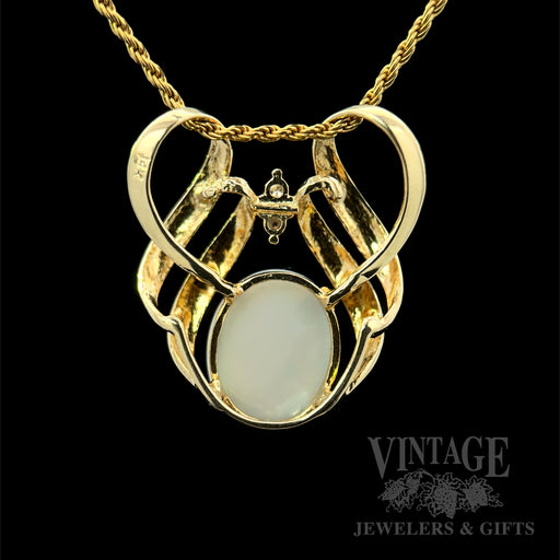 Sculptural Opal & Diamond 14K Gold Pendant Back View