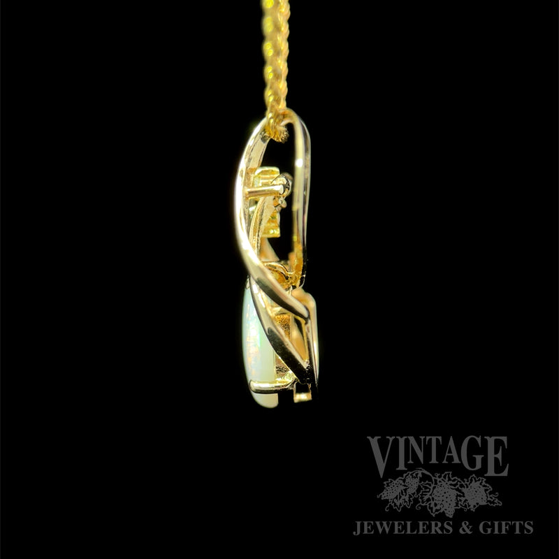 Sculptural Opal & Diamond 14K  Gold Pendant Side View