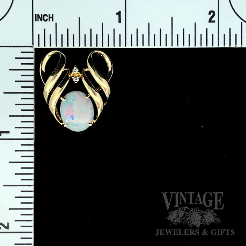 Sculptural Opal & Diamond 14K Gold Pendant Scale View