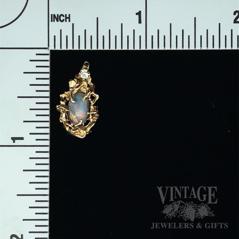 Freeform Black Opal Diamond Accented 14k Gold Pendant Scale View