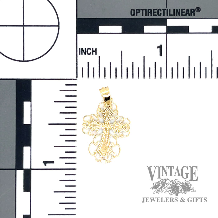 14k yellow and white gold filigree small cross scale and back