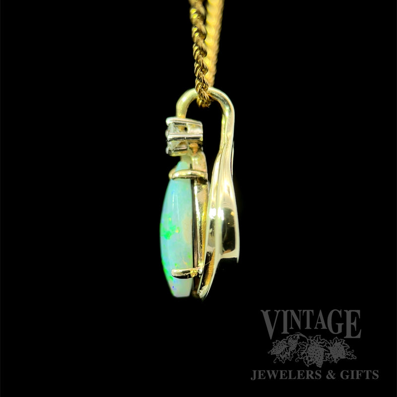 Teardrop Blue Opal and Diamond Accented 14k Gold Pendant Side View