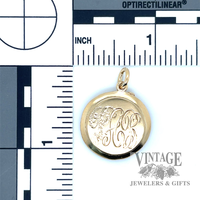 St. Christopher 14k yellow gold pendant scale and back