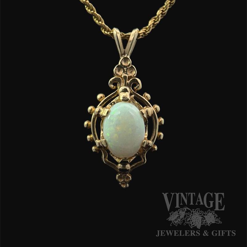 Ornate Opal 14k Gold Pendant Front View
