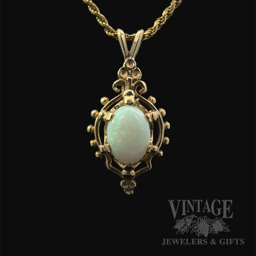 Ornate Opal 14k Gold Pendant Front View