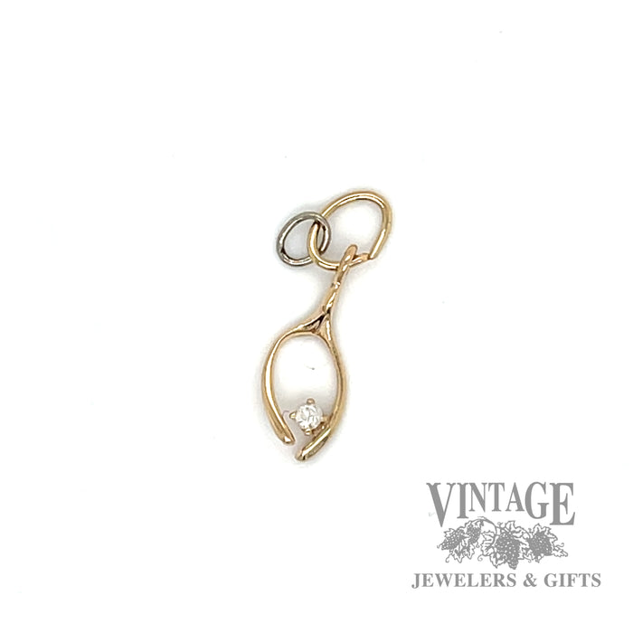 Wishbone 14k yellow gold charm with diamond accent