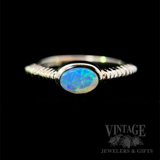 Bezeled East West Crystal Opal 14k Gold Ring Front View