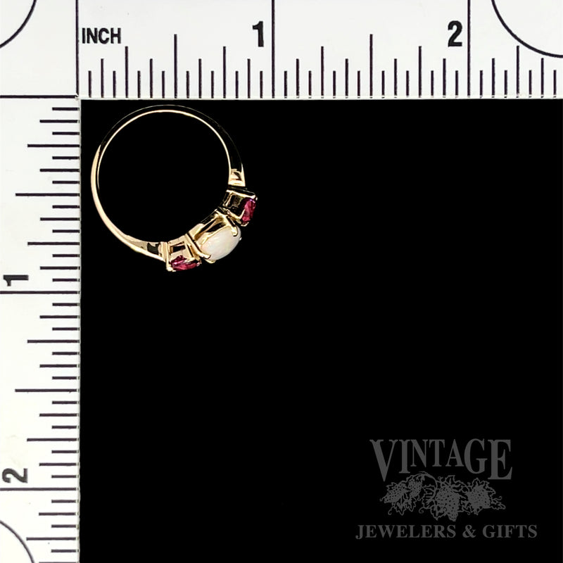 Three-Stone Opal and Pink Tourmaline 14K Yellow Gold Ring Scale View