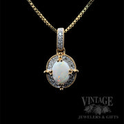 Milgrain Halo Opal and Diamond 14K Gold Pendant Front View