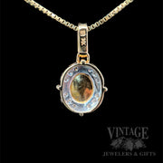 Milgrain Halo Opal and Diamond 14K Gold Pendant Back View