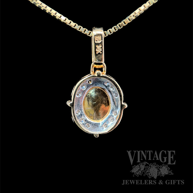Milgrain Halo Opal and Diamond 14K Gold Pendant Back View