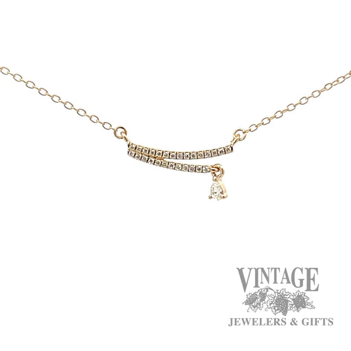 14k yellow gold modern branch bar necklace with drop diamond