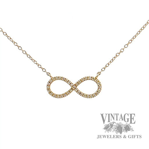 Infinity diamond accent 14k yellow gold bar necklace 