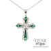 14k white gold Emerald and diamond accent cross